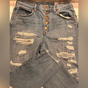 We The Free by Free People Distressed Button-Fly Jeans | Size 30 | Boyfriend